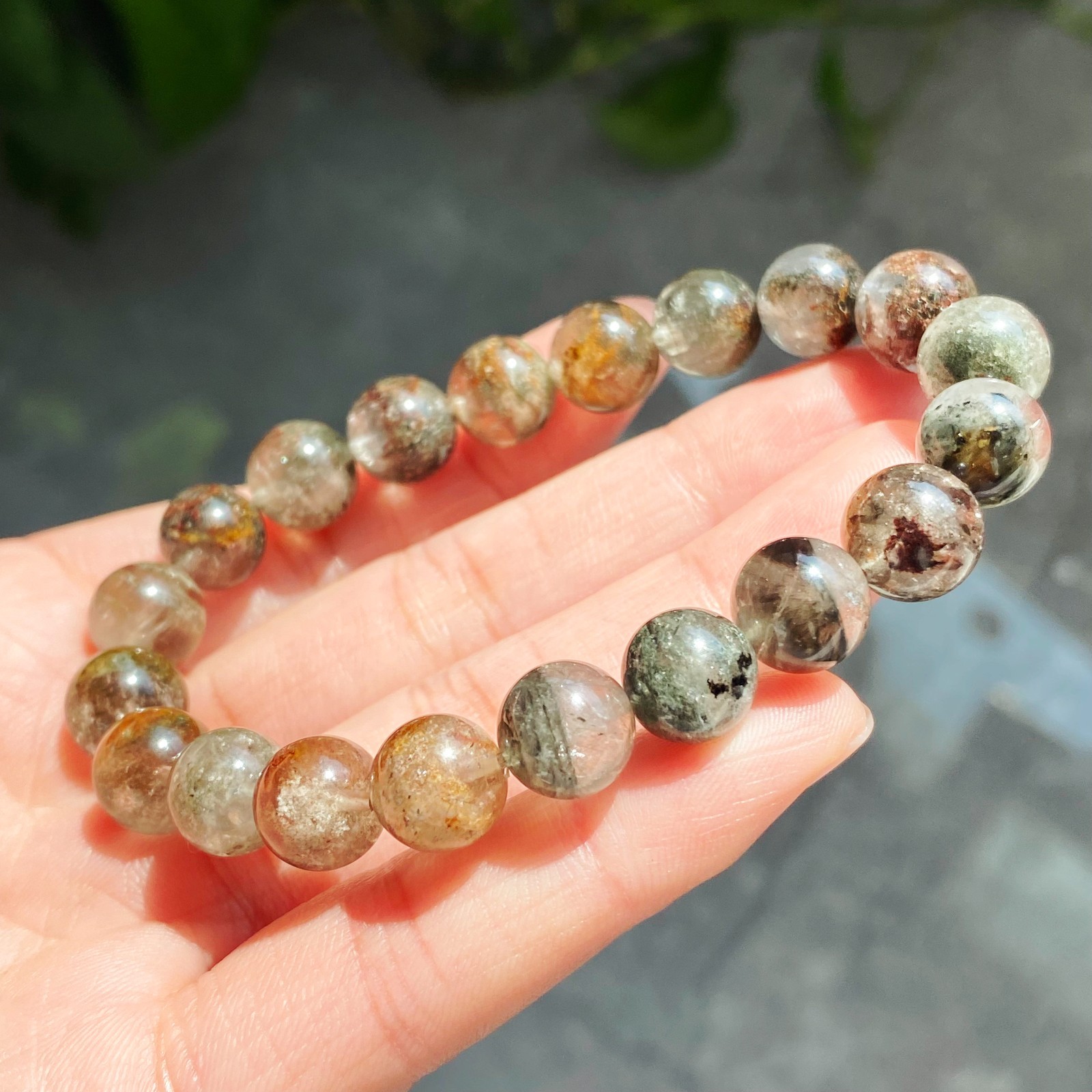 9mm Natural Color Phantom Ghost Quartz Stretch Crystal Beads Bracelet 2359