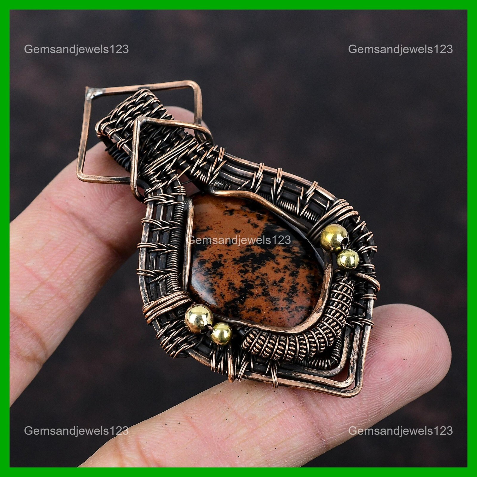Copper Mahogany Obsidian Stone Handcrafted Wire Wrapped Birthday Pendant Jewelry