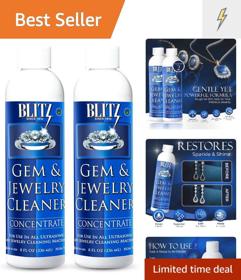 Non-Toxic Concentrated Gem & Jewelry Cleaner for Gold, Silver, and Diamonds 8oz