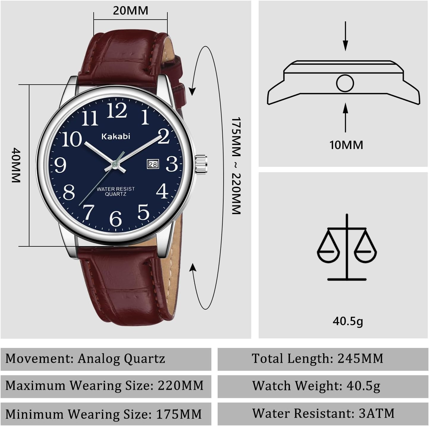 Watch for Men, Easy Reader Unisex Analog Quartz Waterproof Wristwatch with Date