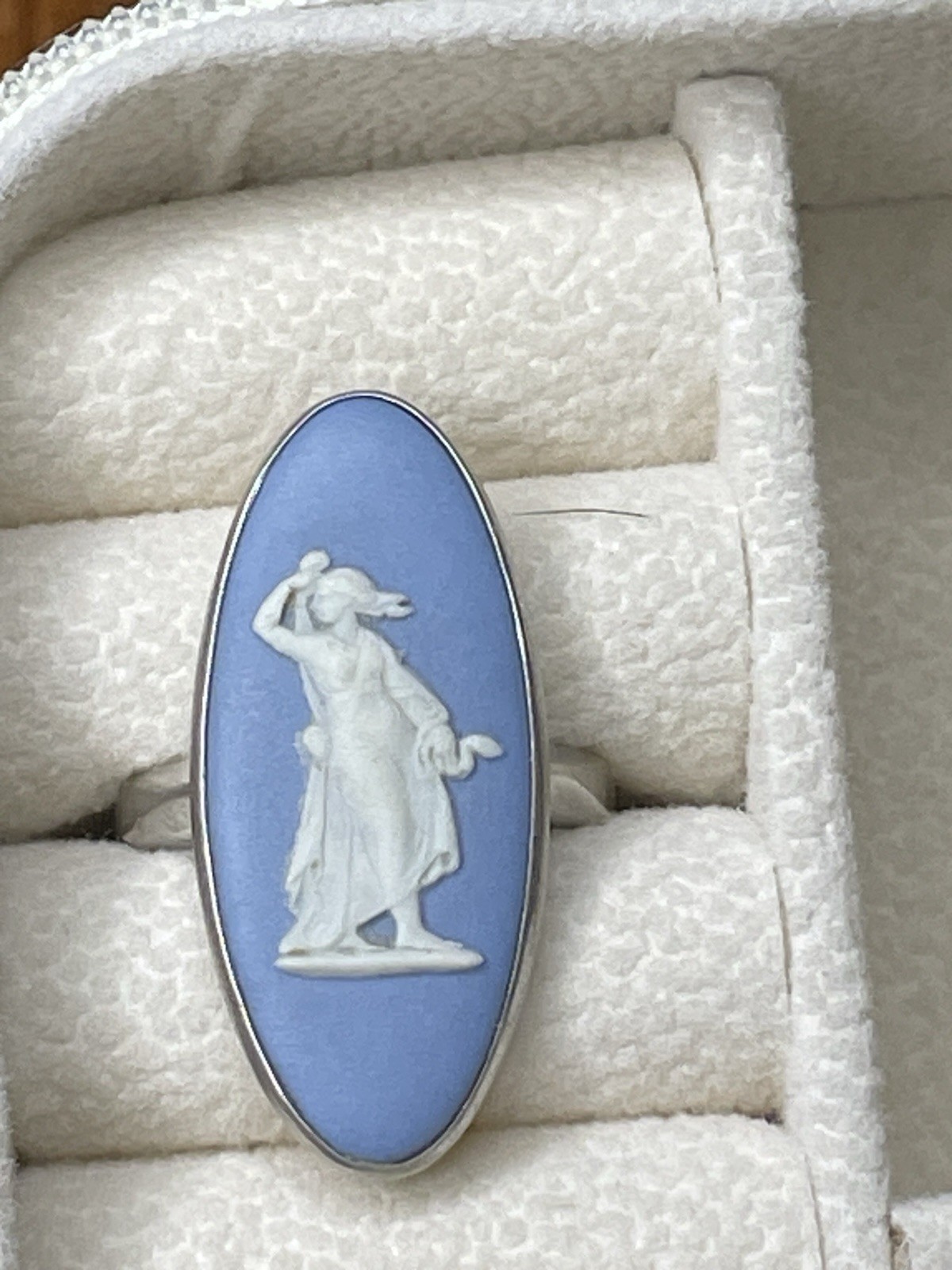 Vintage Wedgwood Blue Jasperware Cameo Ring Acid Tested Sterling Silver Size 7