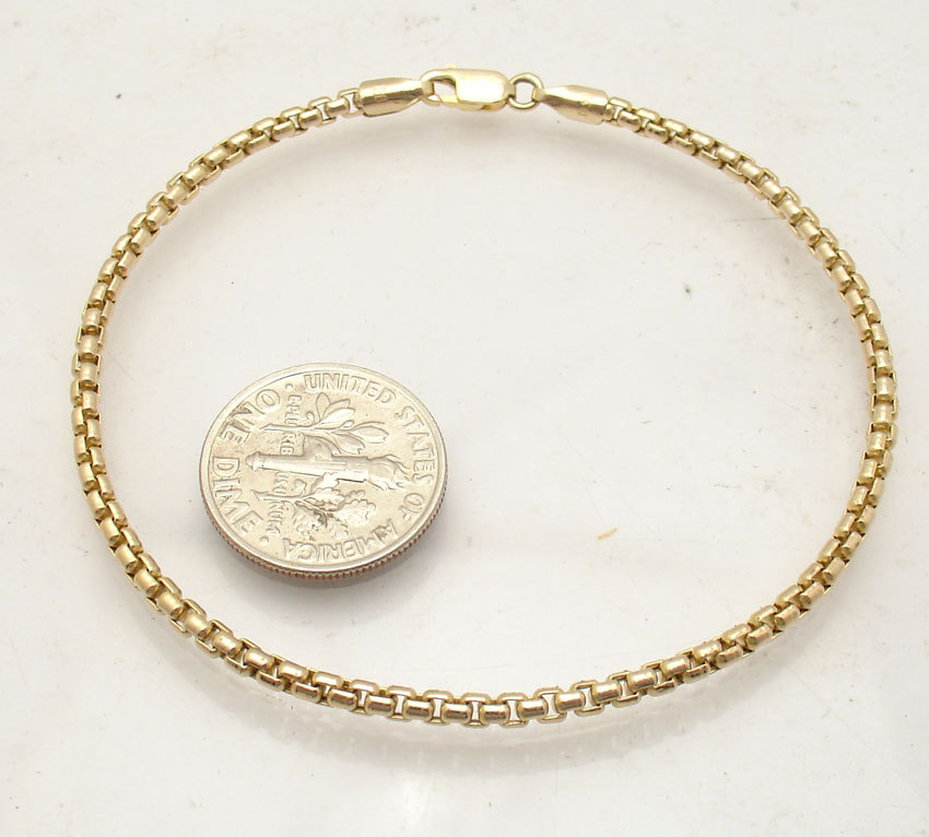 2.5mm Round Box Chain Chain Bracelet Ankle Anklet Real 14K Yellow Gold