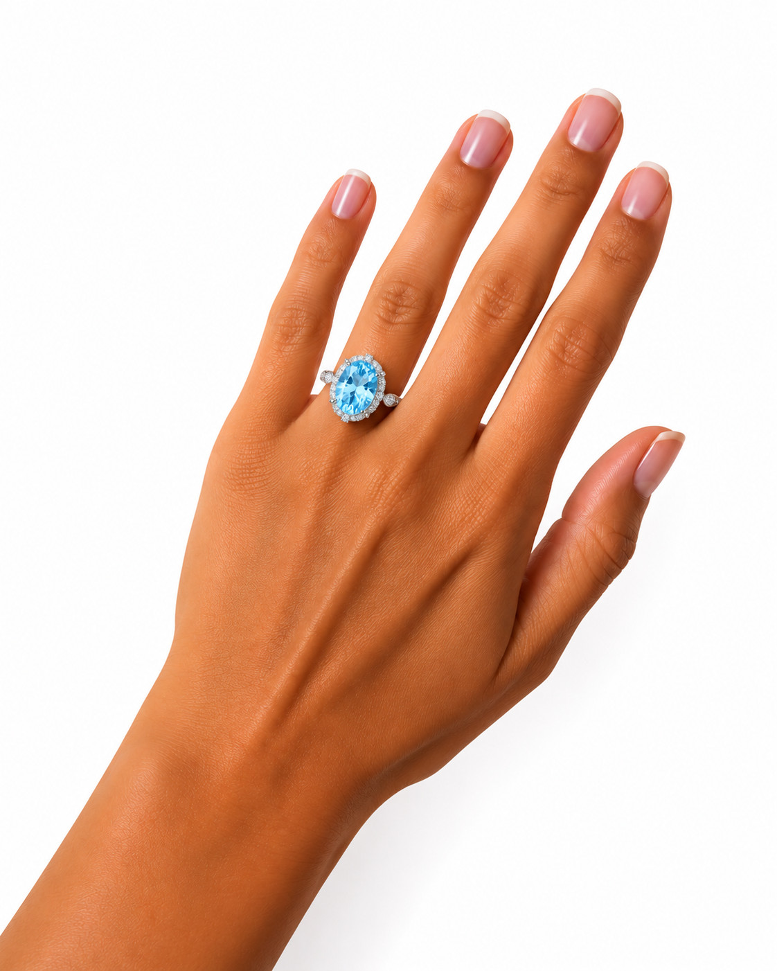 6 CT Oval Cut Sky Blue Topaz Gemstone Ring, Natural Blue Gemstone Rings
