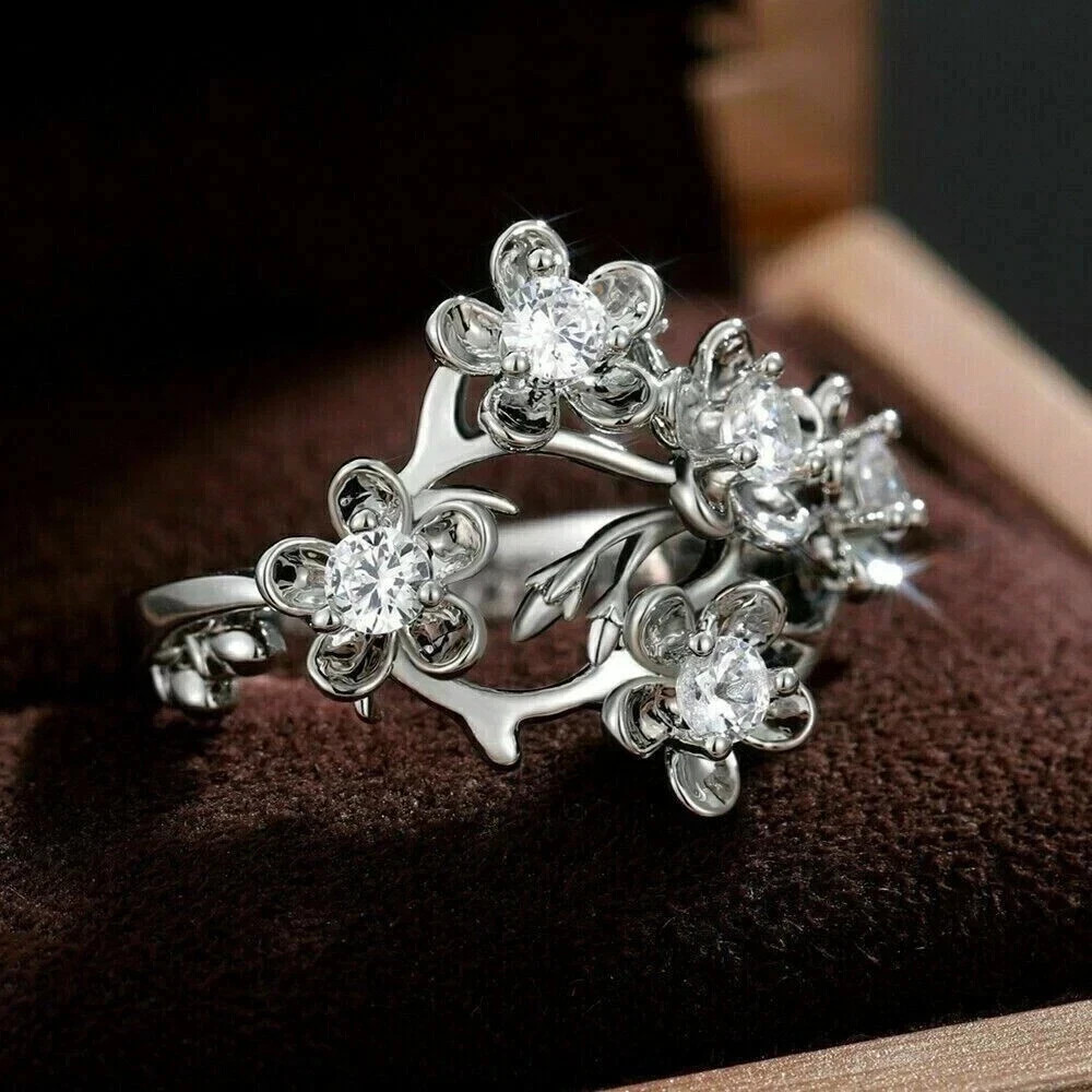 2Ct Round Lab Created Diamond Women’s Flower Wedding Ring 14K White Gold Plated