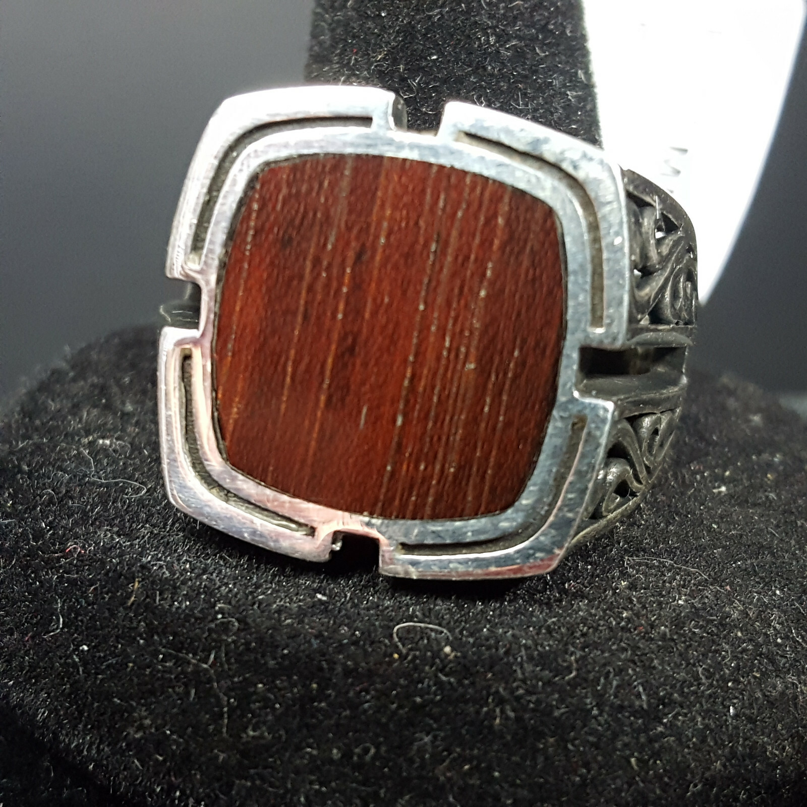 Mens Wood Inlay 925 Solid Sterling Silver Ring Size 10 SS