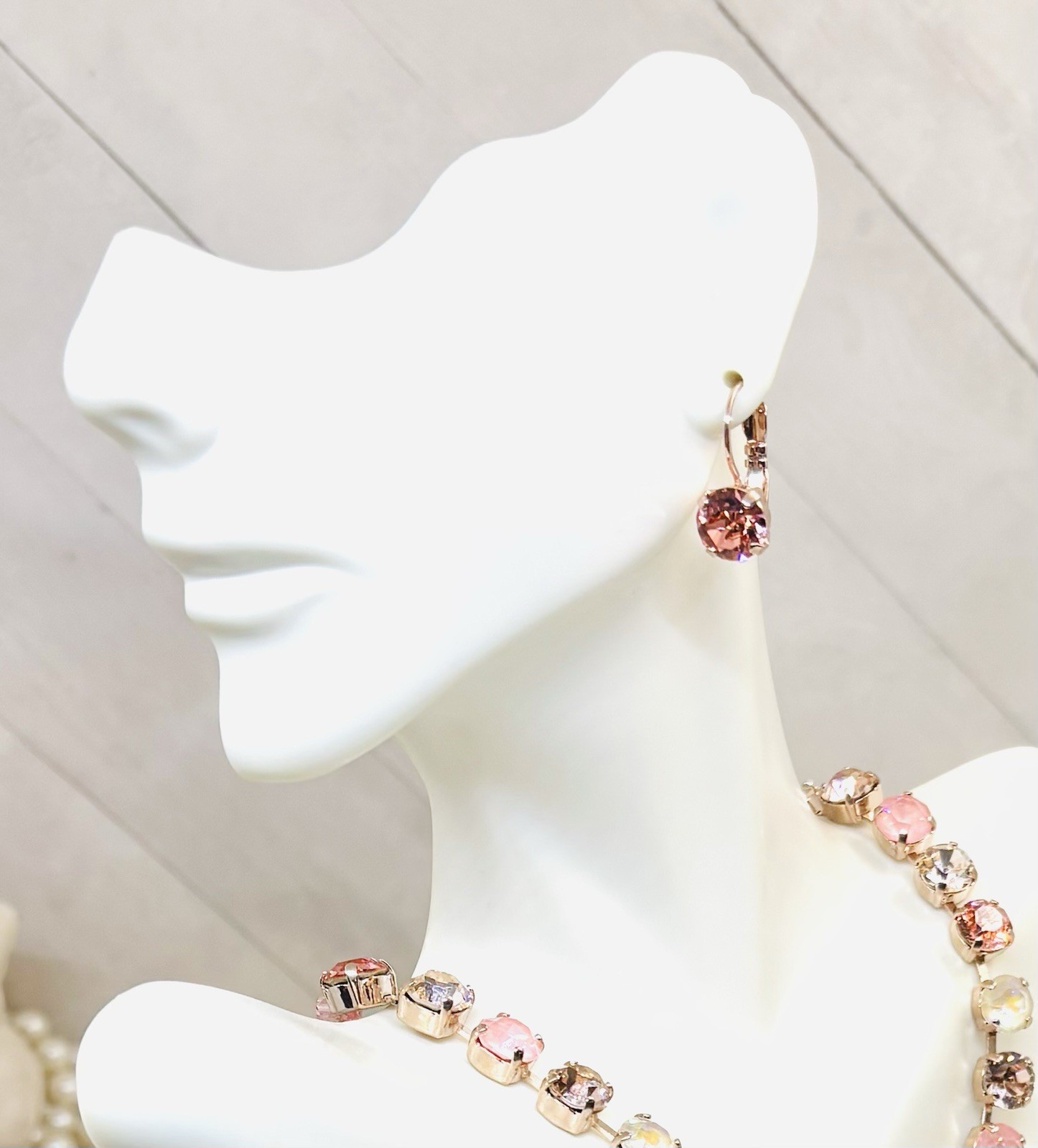 Rose Gold Plated Rose Peach Cup Chain Drop Earrings made with Austrian Crystals