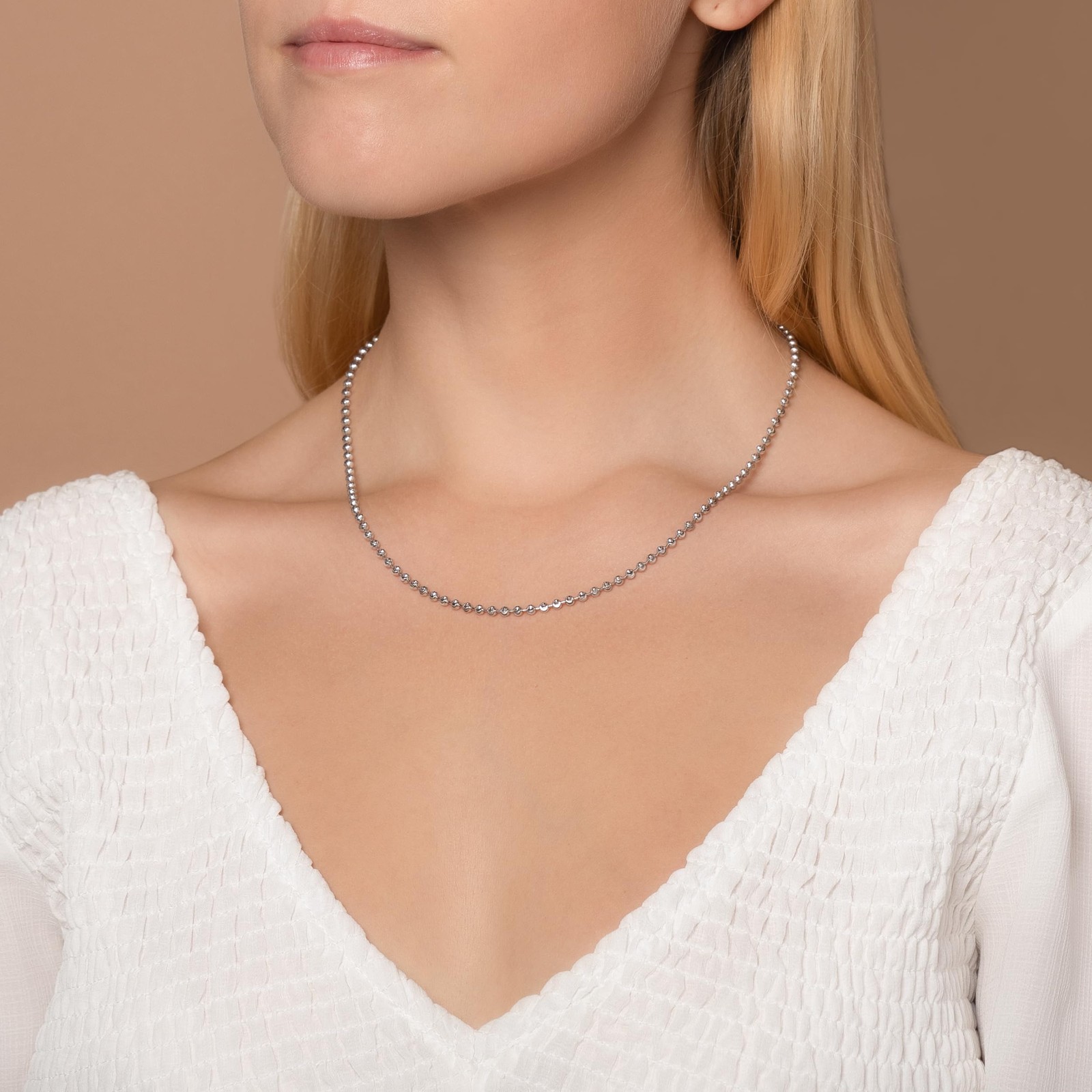 PORI JEWELERS 925 Sterling Silver 3mm Moon Cut Bead Chain Necklace, Made in I…
