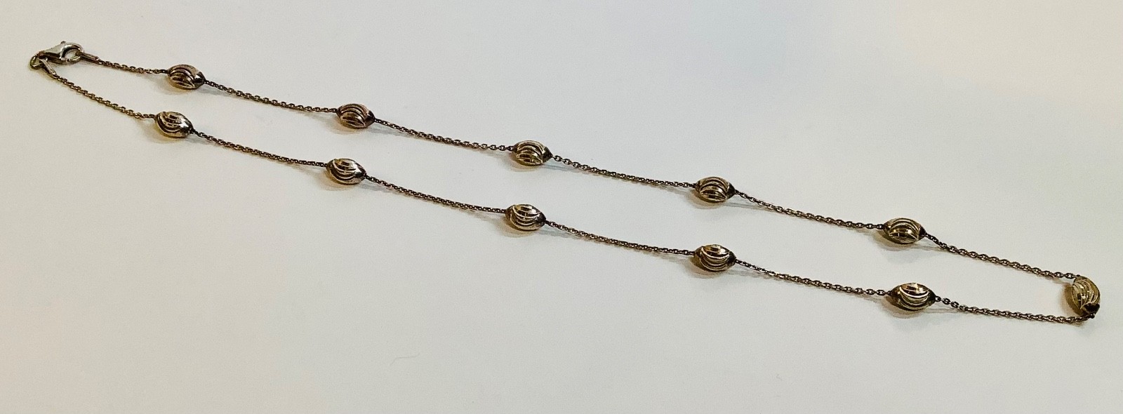 Milor Sterling Silver Unique Swirl Moon Cut Oval Bead Station Necklace 18” Italy