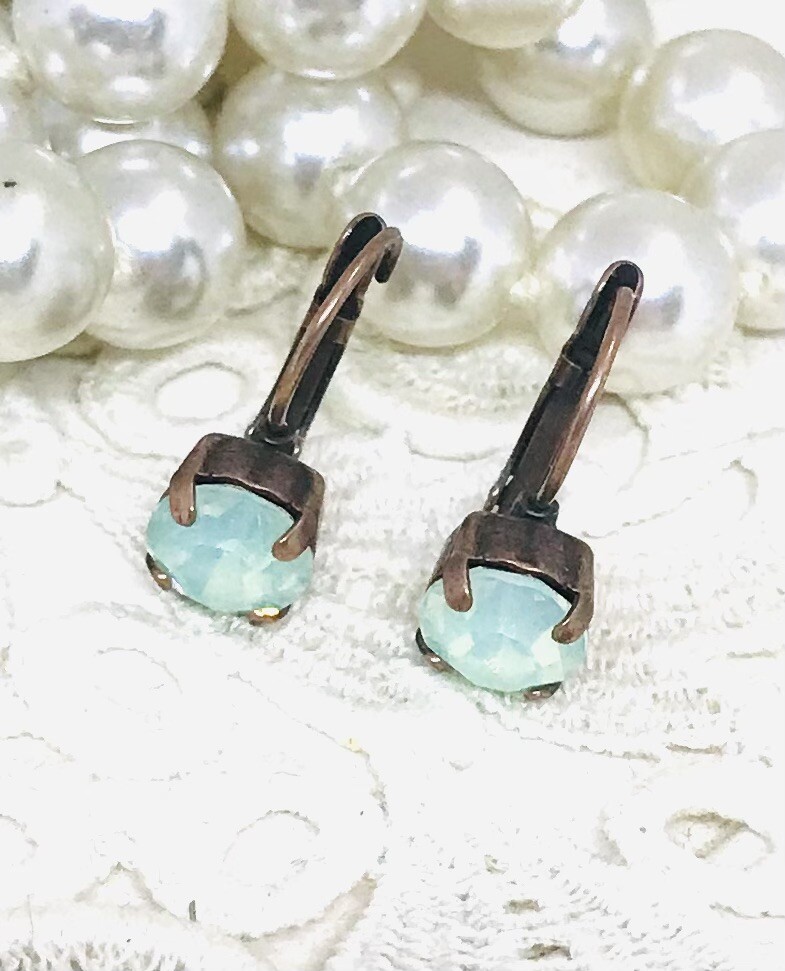 Antique Copper Mint Green Cup Chain Earrings, Chrysolite Opal Cup Chain Earring