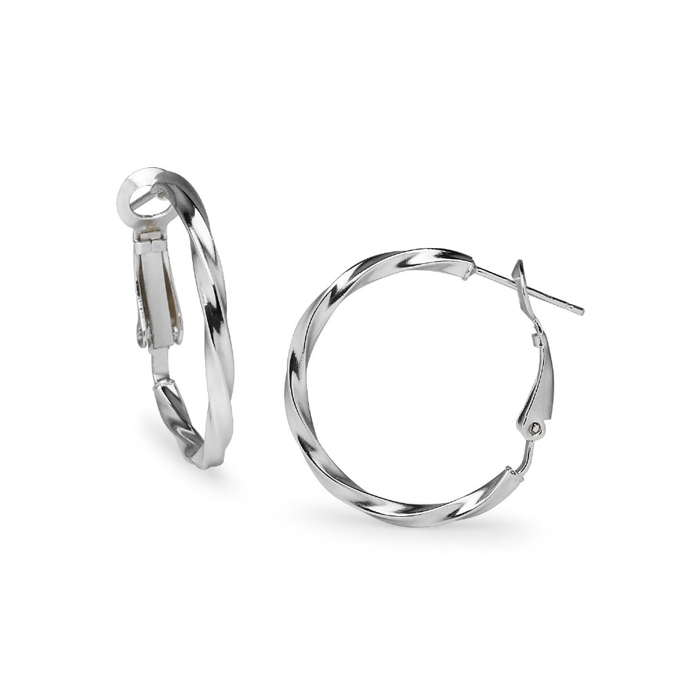 Round Twist Clutchless 2x25mm Hoop Earrings in Sterling Silver
