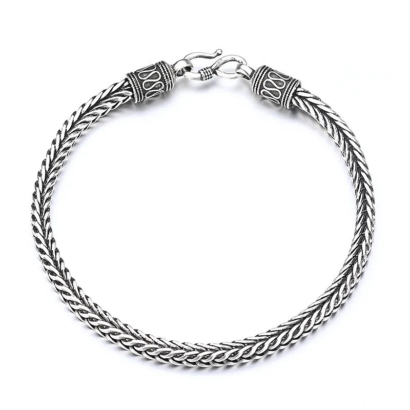 925 Sterling Silver Bangle Bracelet Chain Popular Vintage Bracelets Mens Gift