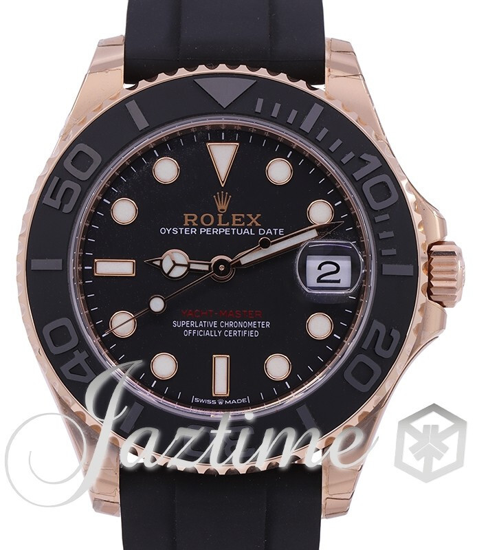 Rolex Yacht-Master 37 Rose Gold Black Ceramic Oysterflex 268655 Box Papers