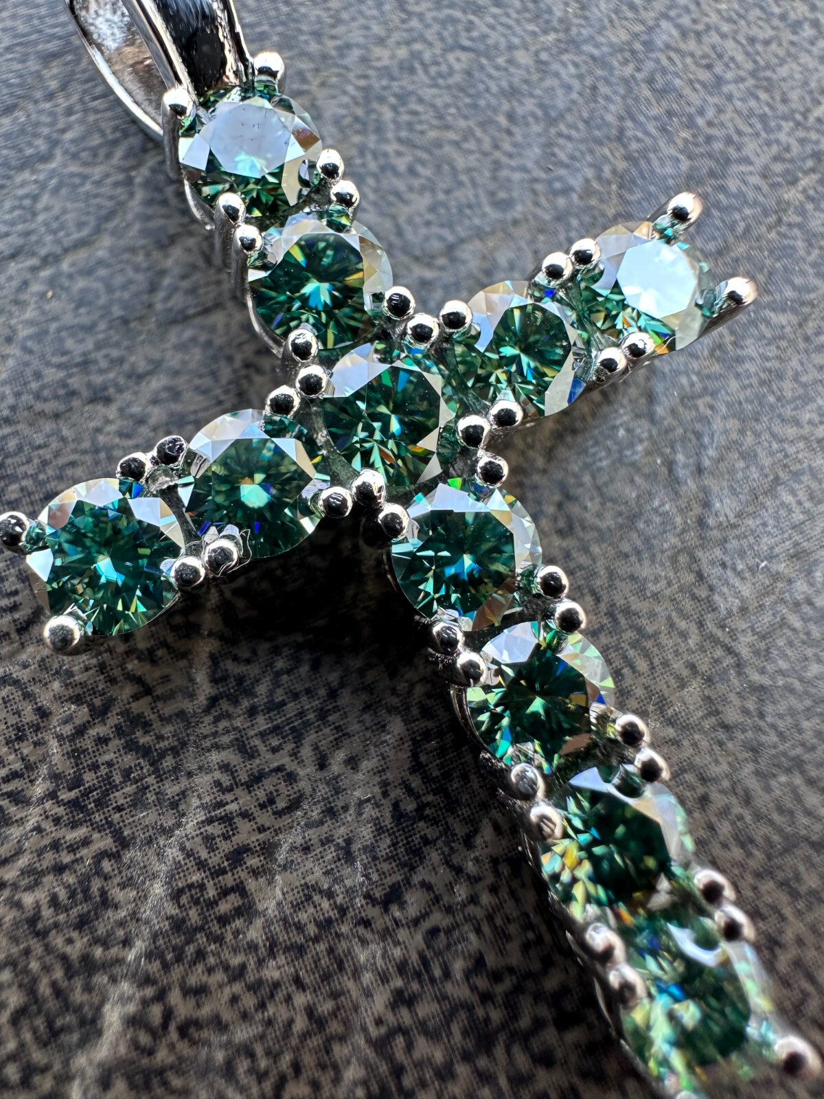 Green Blue MOISSANITE Real 925 Silver Tennis Cross Iced Pendant Necklace Hip Hop