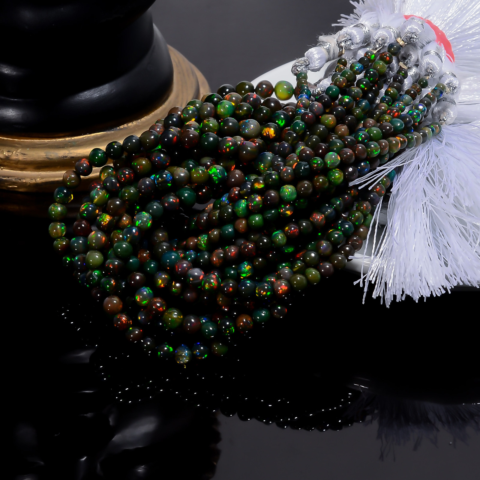 Black Ethiopian Opal Gemstone Round Smooth Beads 2X2 5X5 mm Strand 8″ EB-966