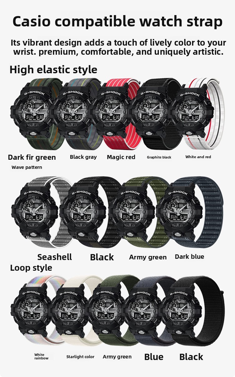 For casio G-SHOCK GA110/700/DW-5600/5610 Nylon Loop Watch band mens sports Strap