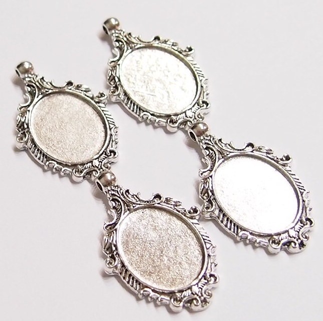 6 – 25x18mm Antique Silver Plated Art Deco Curly Scroll Pendant Settings 44x28mm
