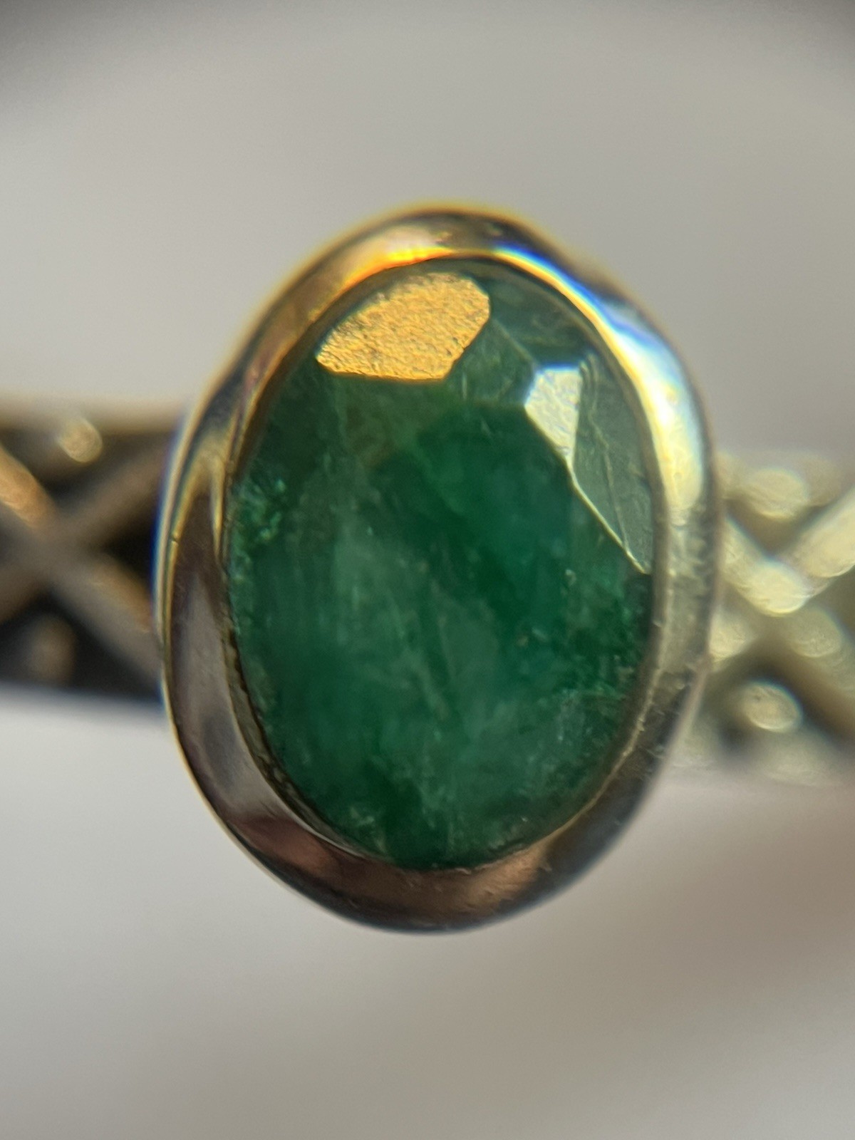 Sterling Silver Vintage Designed Natural Colombian Emerald Ring Size 10-1/2
