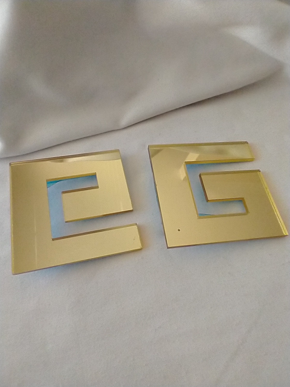 Gold Tone Mirror Metal Glass Post Large Earring Set 3 Inches Drop Length