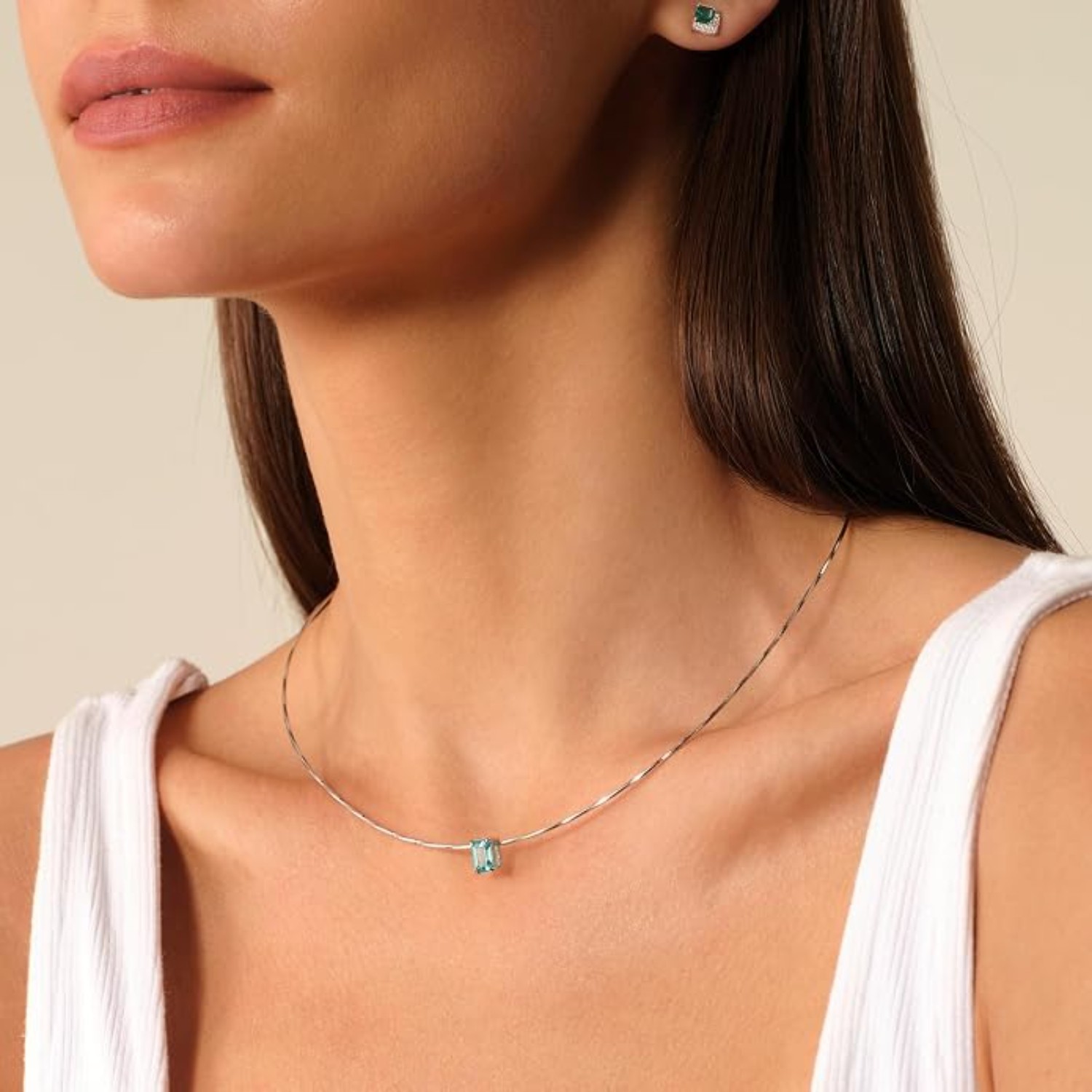 Neon Blue YAG Sterling Silver Solitaire Necklace Gift Box 925 Silver NWTs