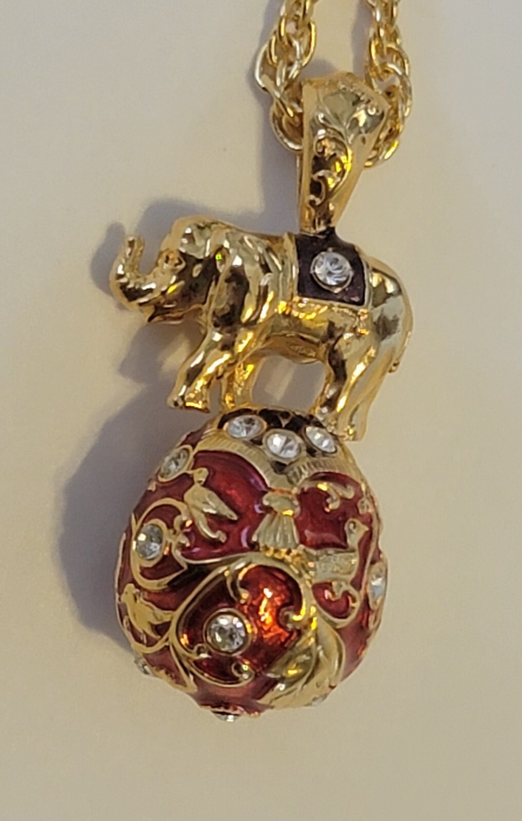 Vtg Edgar Berebi Taj Mahal Egg Necklace Pendant Gold Tone Enamel Rhinestone