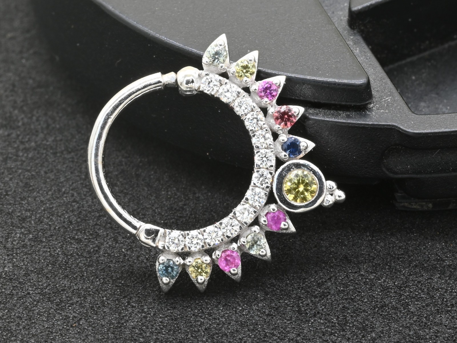 Natural Multi Sapphire Septum – Solid Gold Nose Piercing, Daith Hoop Clicker,
