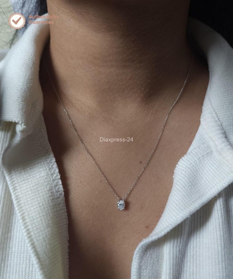 14K White Gold 1.00CT Oval Natural Diamond Pendant Necklace Gift For Her