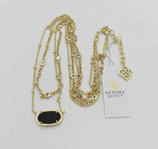 Kendra Scott Elisa Gold Crystal Multi Strand Pendant Necklace Black Drusy