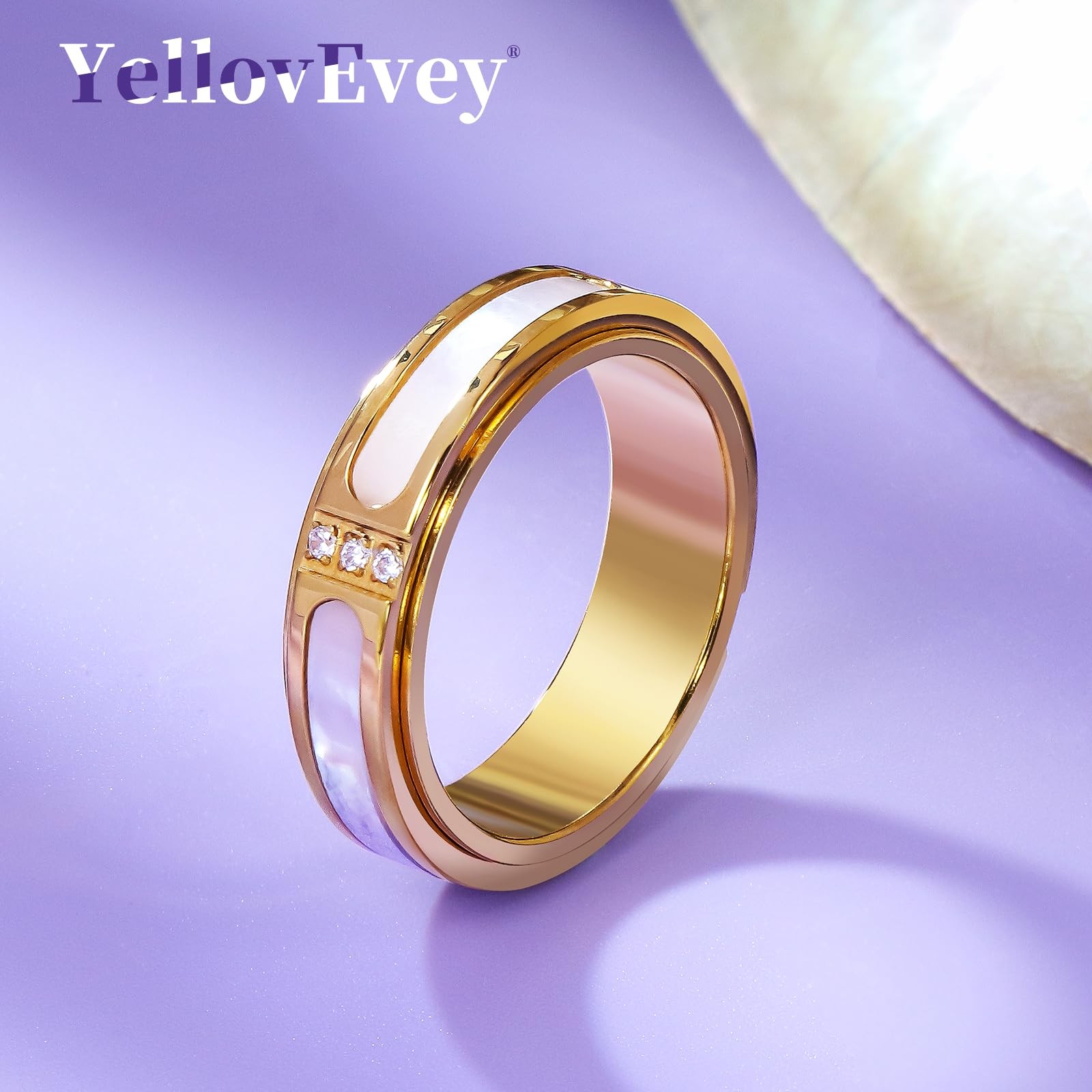 Fidget Spinner Ring for Women:18K Gold Plated Stainless Steel with Mother of …