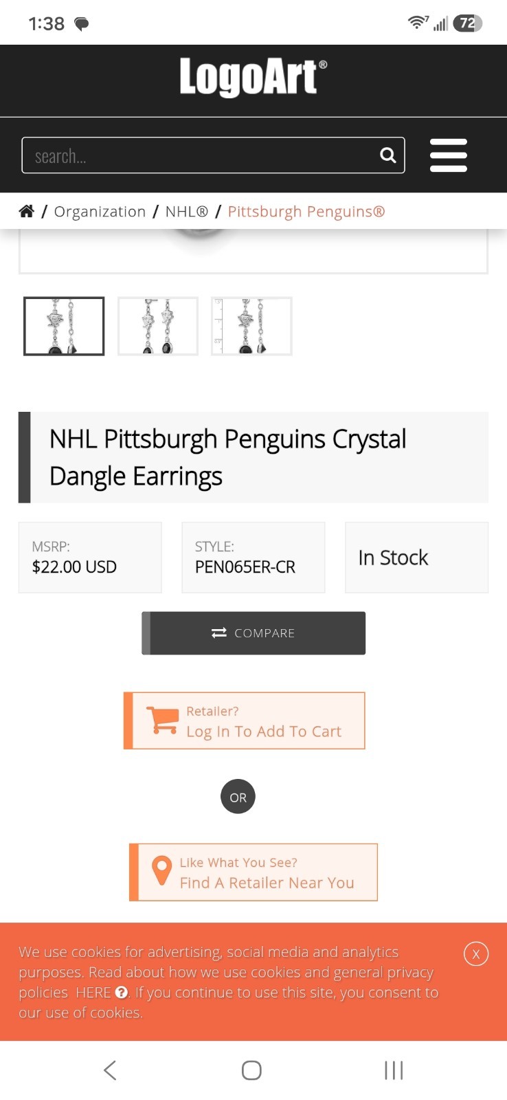 Pittsburgh Penguins NHL LogoArt Dangle Earrings Nickle Free Silver-Tone Earrings