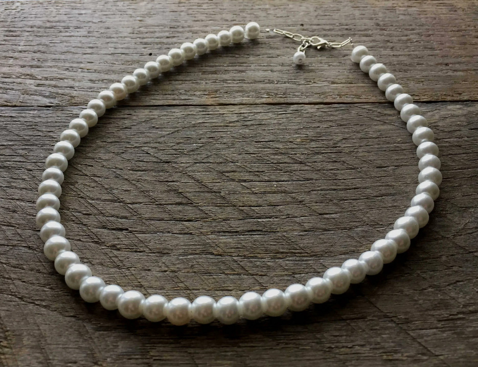 Black Pearl Necklace for Men, Handmade Faux Pearl Fashion Jewelry, Gift for Him