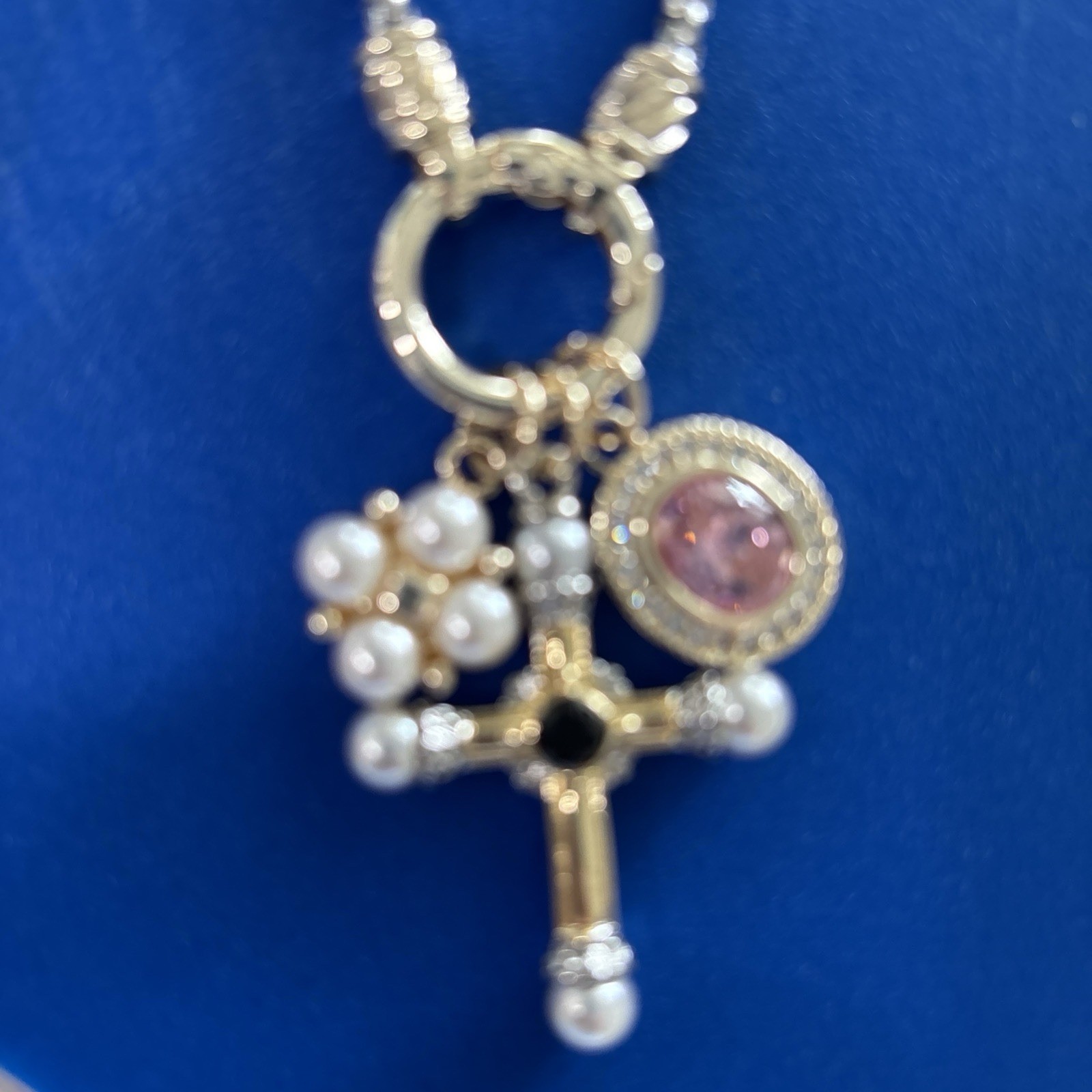 Barbara Bixby Sterling 18k Gold Black Leather Cord Key Citrine Pendant Necklace