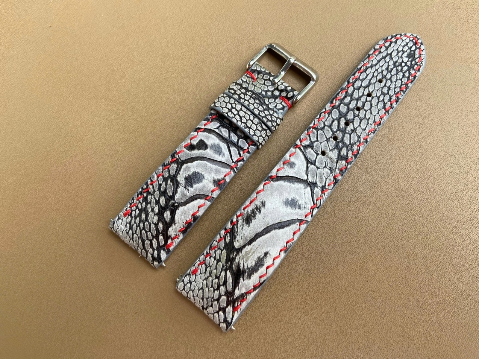 Gray Ostrich Leather Watch Strap Band, Size 18mm 19mm 20mm 21mm 22mm 24mm 26mm