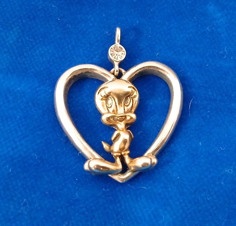 Lenox Tweety Bird Heart Pendant Sterling Silver 925 Gold Tone Charm