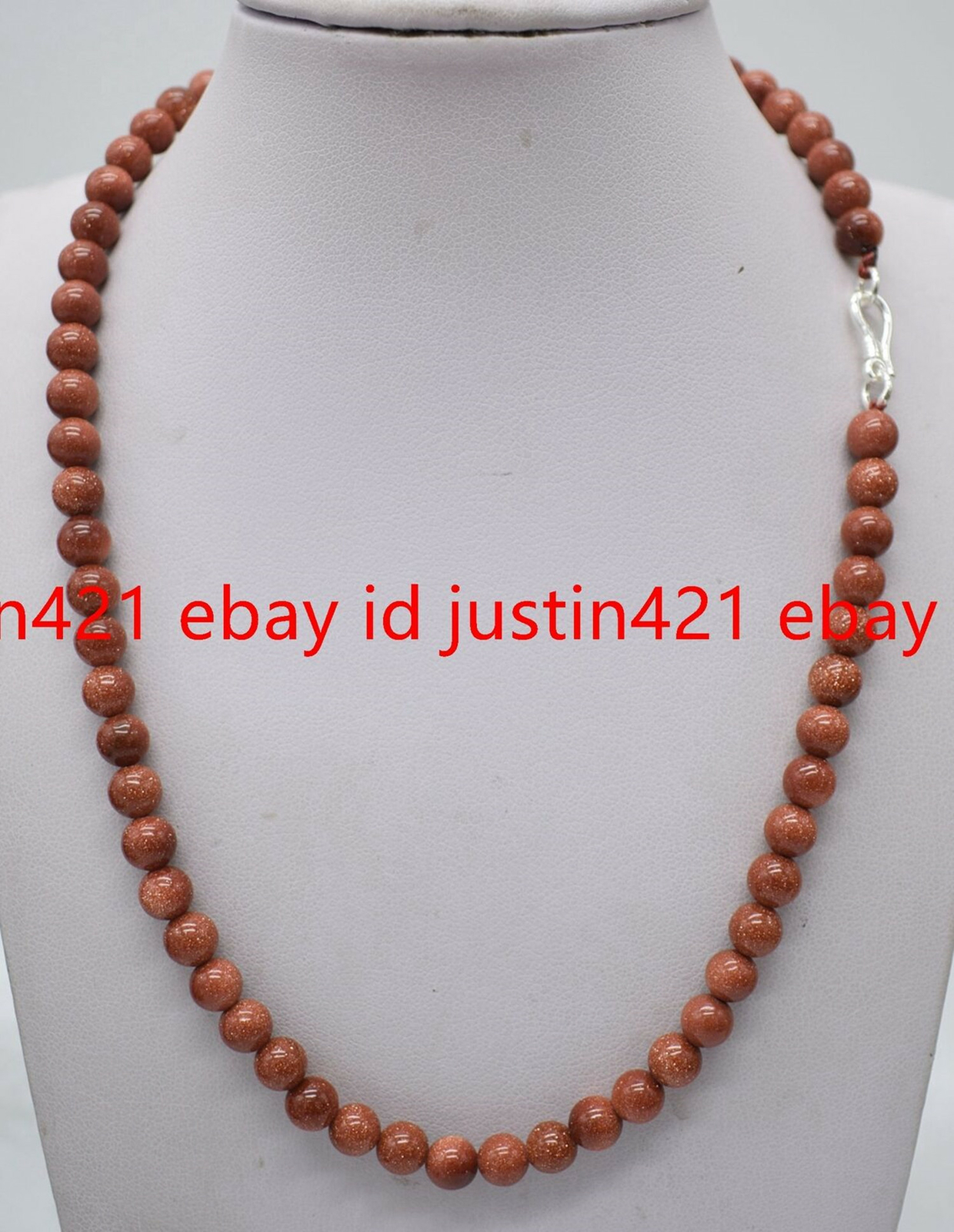 6mm Natural Gold Sandstone Round Beads Gems Necklace 18″ 925 Silver Clasp