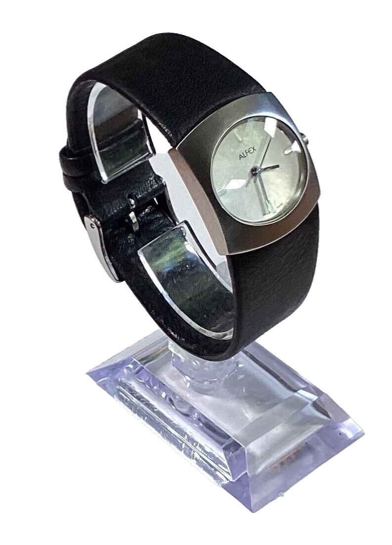 Sleek ALFEX Swiss Quartz 5329 Unisex Watch Black Silver WH New Battery