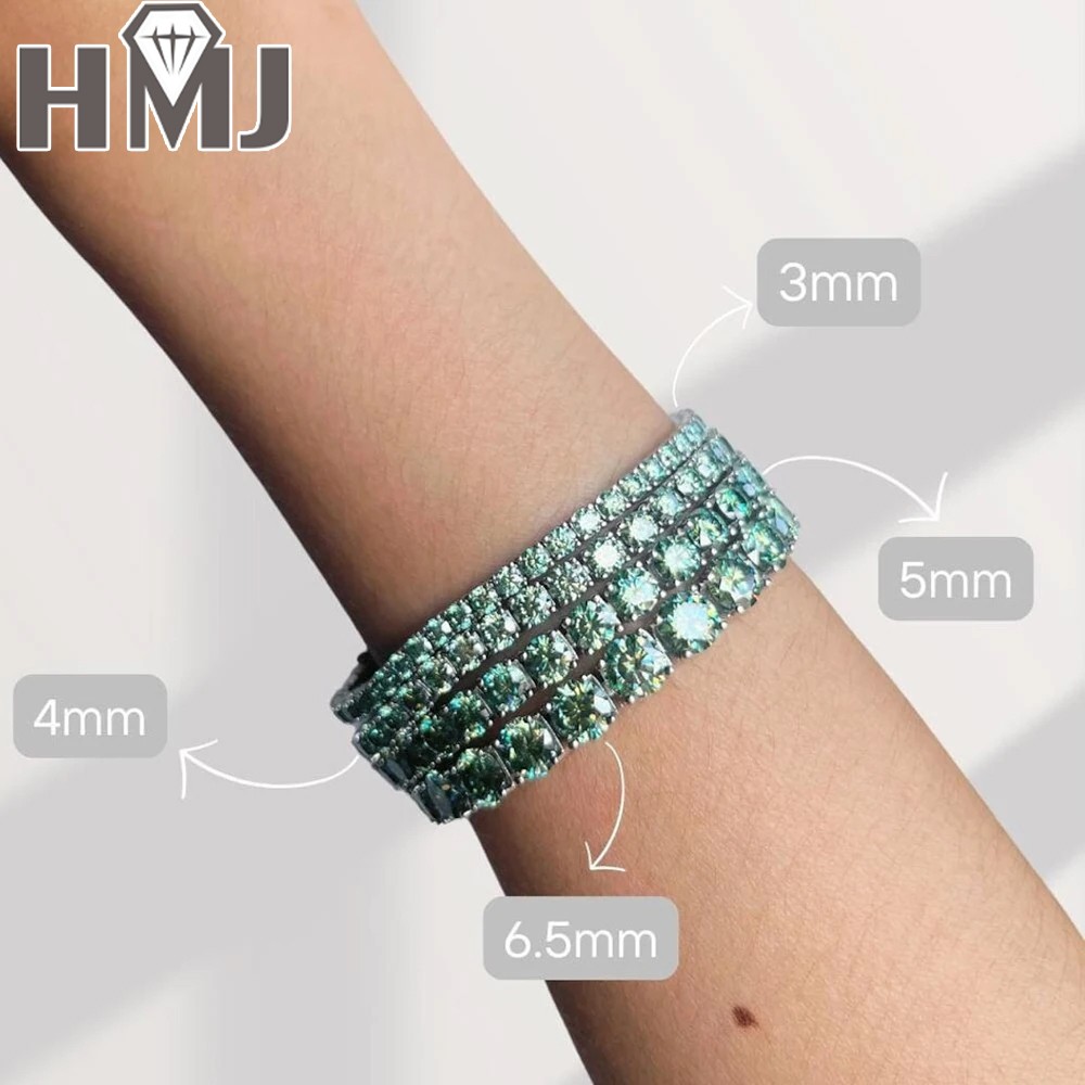 3mm-6.5mm Moissanite Tennis Bracelet S925 Silver Green Moissanite Bracelet Chain