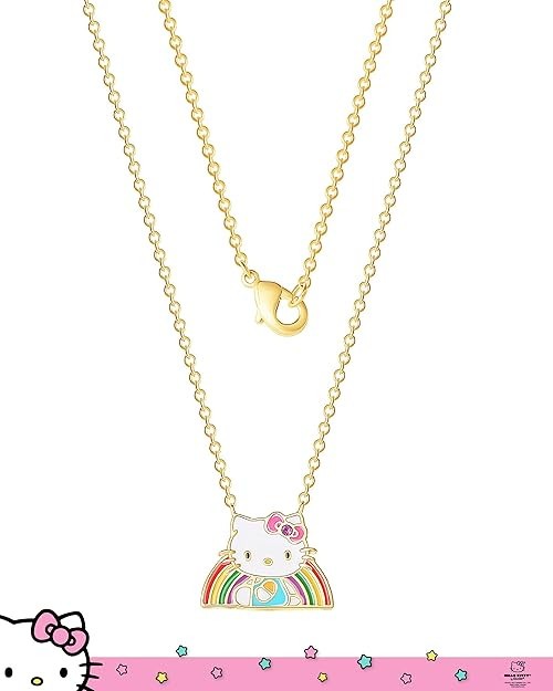Hello Kitty Sanrio Women’s Rainbow Necklace 18″ 18kt Gold Flash-Plated Necklace