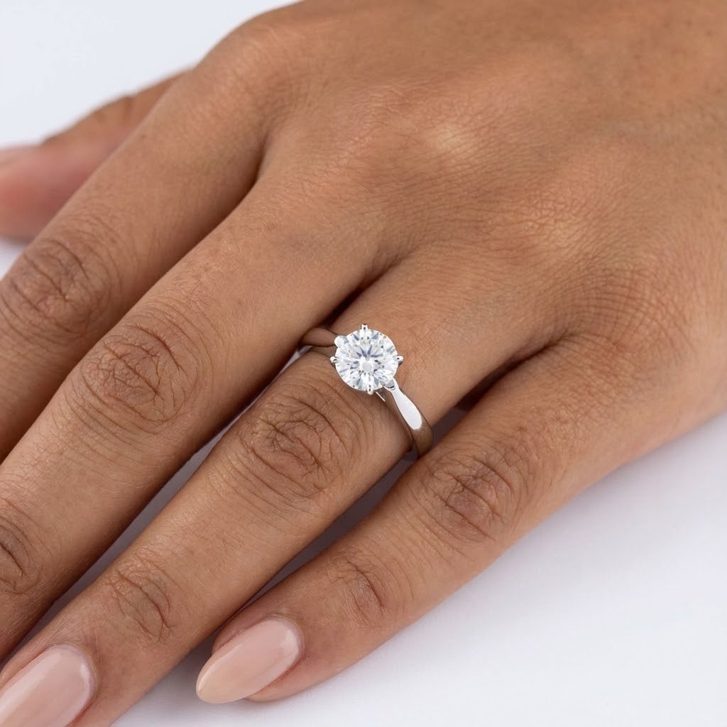 Solitaire Engagement Ring 14K Gold Classic 0.99 CT Round Lab-Grown Diamond E VS2