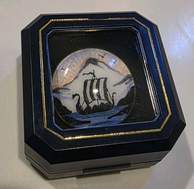 Vintage OPRO Norway Sterling Silver Enamel Viking Ship Scandinavian Brooch Pin