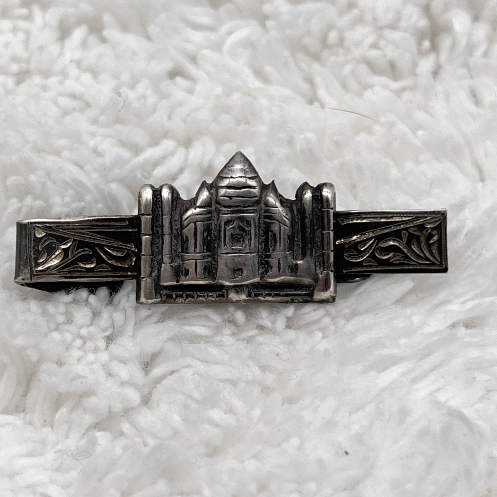 Vintage Taj Mahal Souvenir Tie Bar Alligator Clasp Stamped Silver 5 Grams