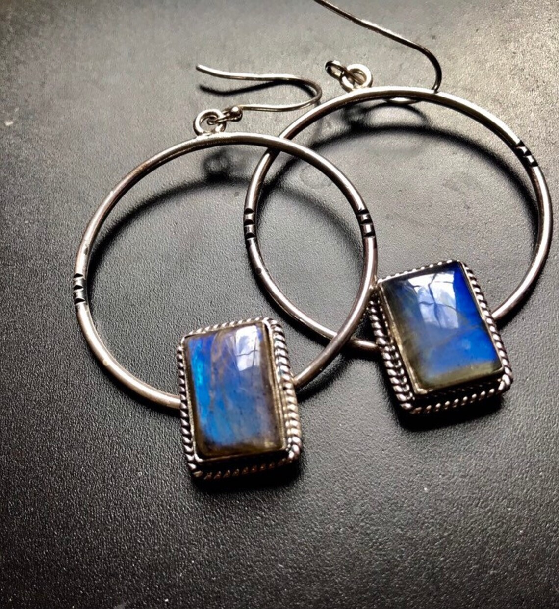Fire Labradorite Earrings 925 Sterling Silver Hoop Earrings Bridesmaids Earrings