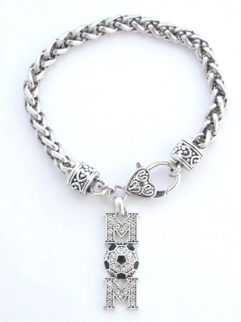 Soccer Mom Clear Black Crystal Fashion Silver Lobster Claw Bracelet Jewelry