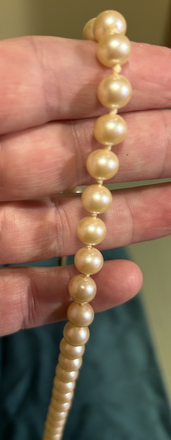 16 Inch Faux Cream/champagne Tone Pearl Necklace With Faux Pearl Latch