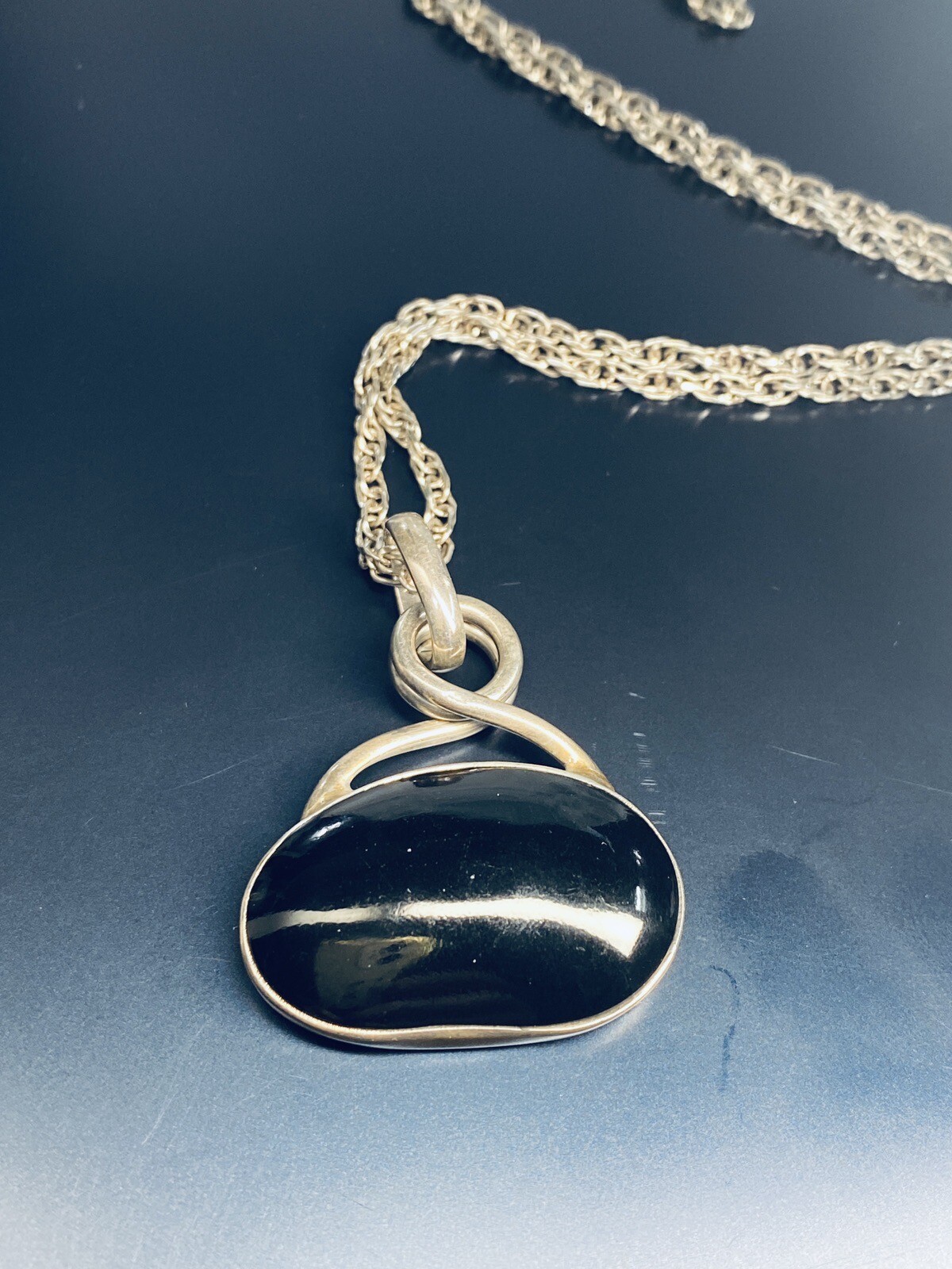Vintage Retired Sterling Silver 925 Silpada Black Obsidian Pendant Necklace