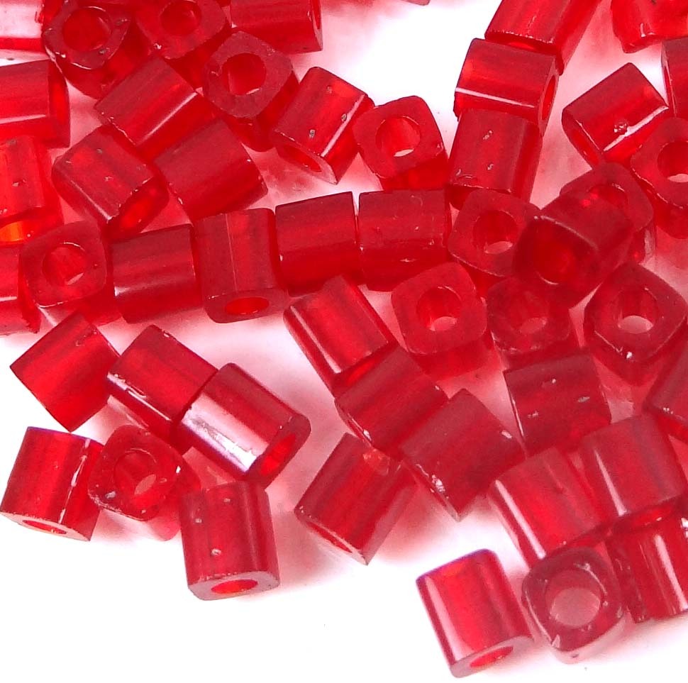 4mm Japanese Seed Glass Cube Beads – Matte Siam Red 15g