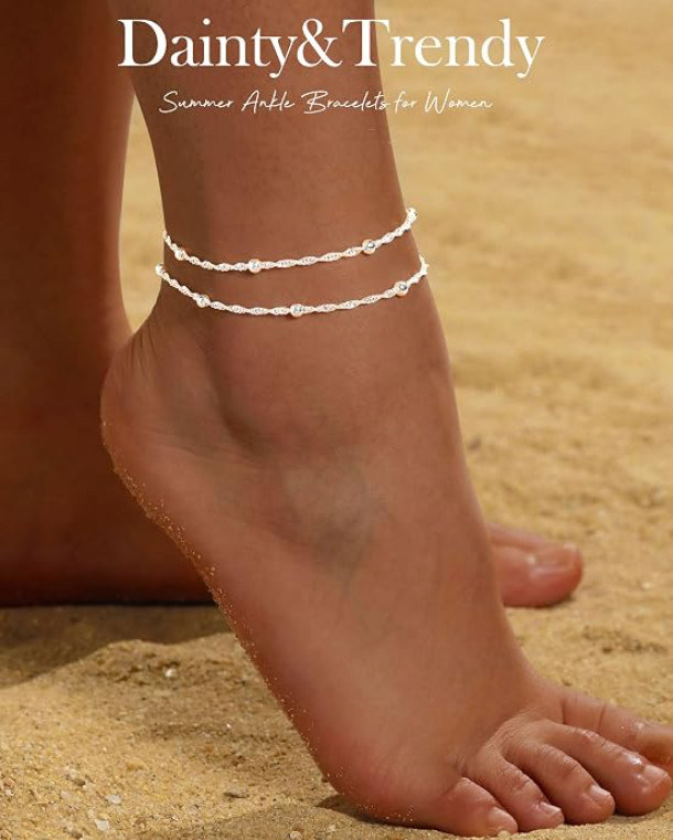 Gold Silver Ankle Bracelets for Women Waterproof 14K Gold Plated Anklets for Wom