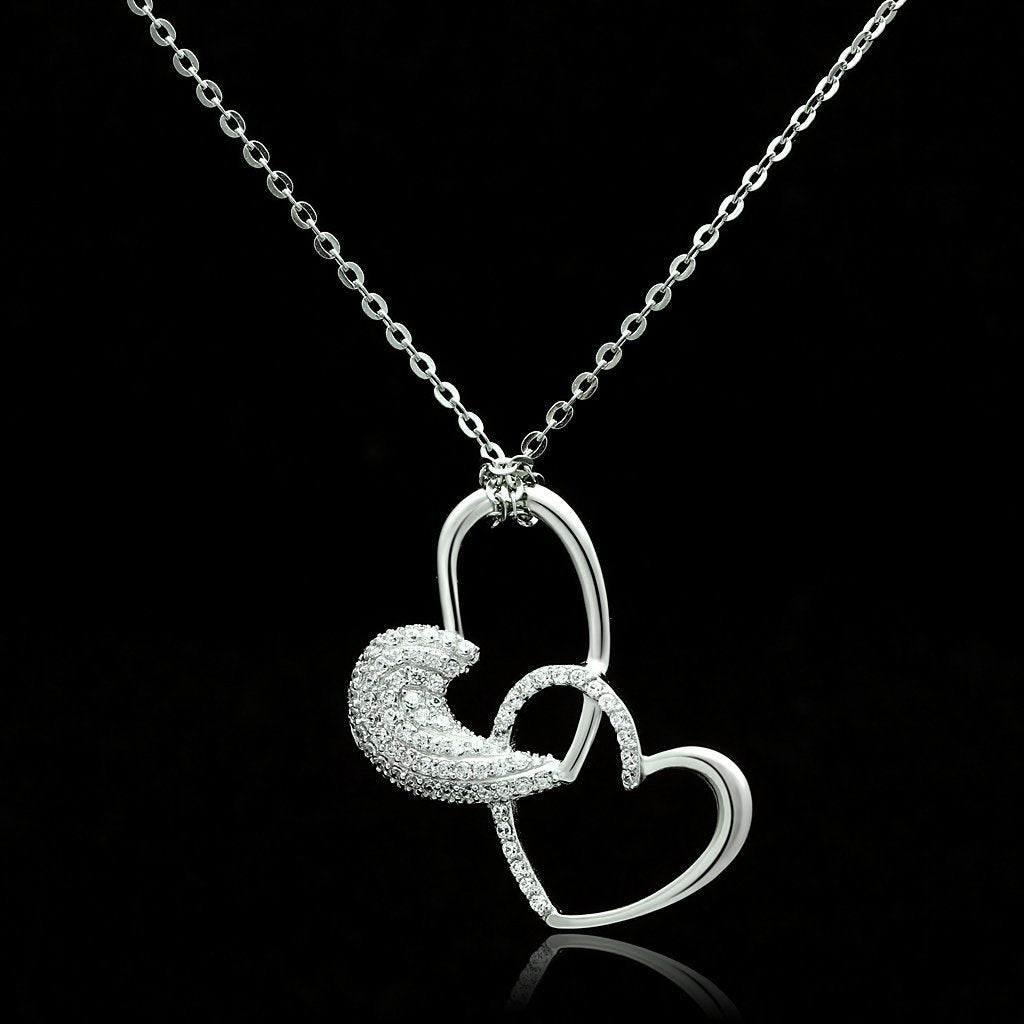 Rhodium 925 Sterling Silver Chain Pendant with AAA Grade CZ in Clear