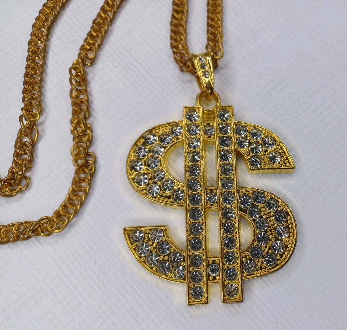 Dollar Sign Bling Metal Necklace Hip Hop Costume Jewelry Accessory