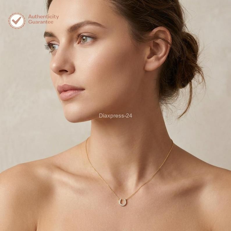 18″ Chain Pendant Horseshoe Shape Round Natural Diamond 14k Yellow Gold