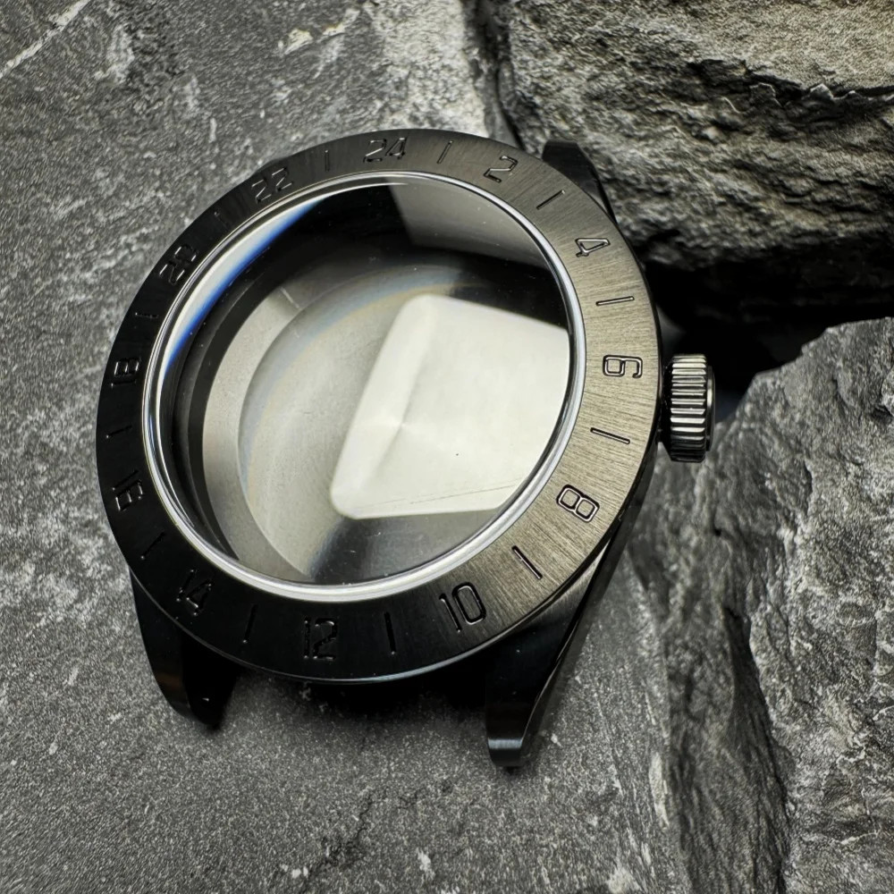 40mm Dive Watch Case PVD Black Finish Sapphire Crystal For NH34 NH35 NH36